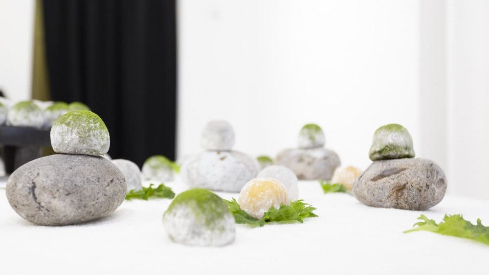 Buffet de mochis, jardin zen