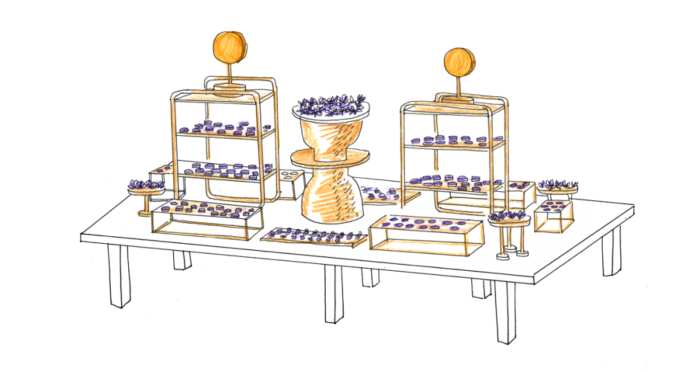 Design culinaire, buffet Violet et or